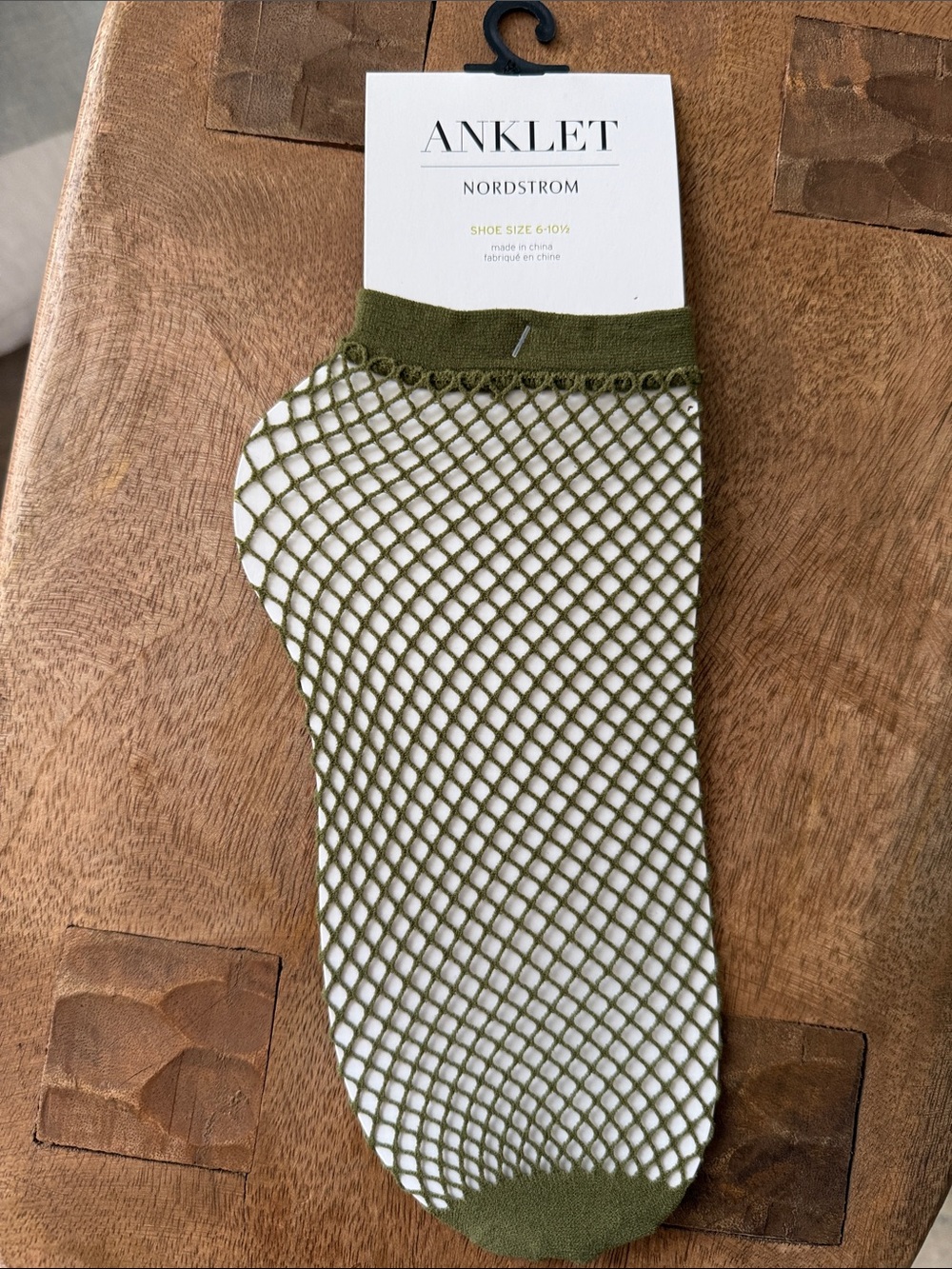 Nordstrom Olive Green Fishnet Anklet Socks with Olive Trim
